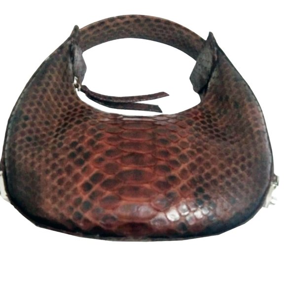 Brown Small Snakeskin Women Oval Purse Handbag - Picture 2 of 5